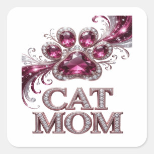 Cuadrada Diseño de pegatina de GATITA MADRE rosa lindo