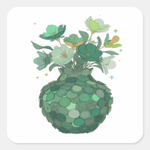 Cuadrada Diseño de pegatina de jarrón floral verde fresco