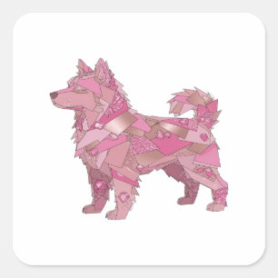 Cuadrada Diseño de pegatina de PERRO DE VIDRIO ROSA platead