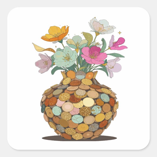 Cuadrada Diseño de pegatina de plata crujiente (Anverso)