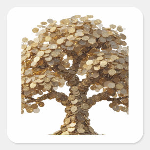 Cuadrada Diseño de pegatina de plata pelable TREE OF MONEY