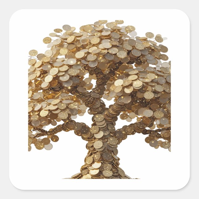 Cuadrada Diseño de pegatina de plata pelable TREE OF MONEY (Anverso)