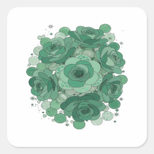 Cuadrada Diseño de pegatina de ROSAS VERDES verdes jugueton