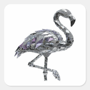 Cuadrada Diseño de pegatina FLAMINGO plateado fresco