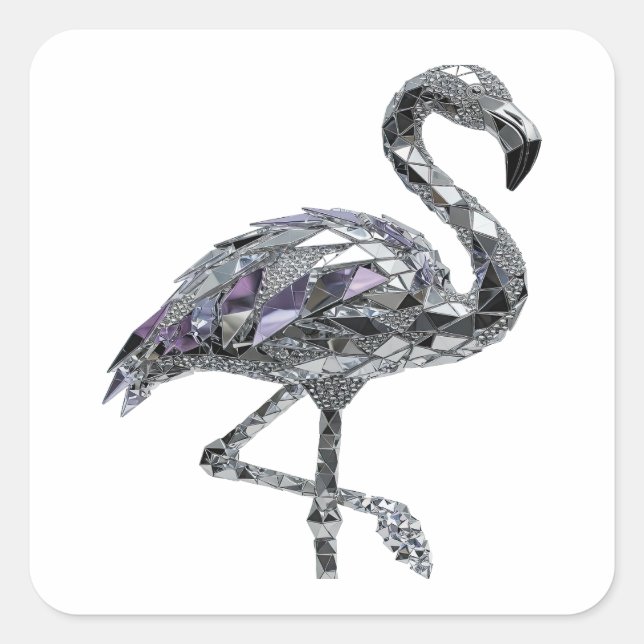 Cuadrada Diseño de pegatina FLAMINGO plateado fresco (Anverso)
