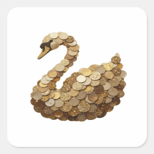 Cuadrada Diseño de pegatina GOLDEN SWAN de oro radiante
