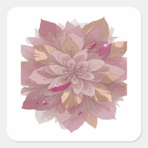 Cuadrada Diseño de pegatina personalizada de plata FLOWER P