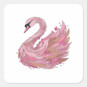 Cuadrada Diseño de pegatina PINK SWAN Rosa Animado