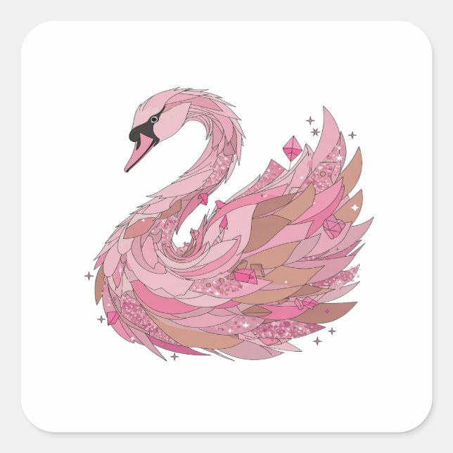 Cuadrada Diseño de pegatina PINK SWAN Rosa Animado (Anverso)