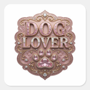 Cuadrada Diseño de pegatina Signature Gold DOG LOVER