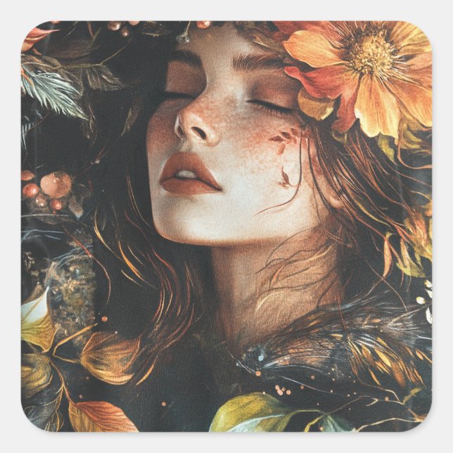 Cuadrada Diseño elegante de Pegatina de flores artísticas (Anverso)