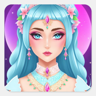 Cuadrada Diseño Pegatina de retrato de princesa de zafiro