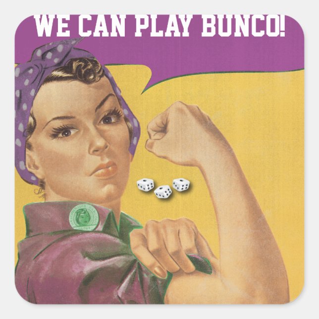 Cuadrada Divertido Pegatina Bunco - ¡Podemos Jugar Bunco! (Anverso)