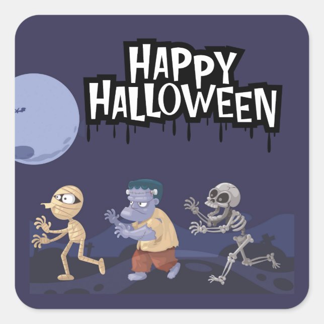 Cuadrada Diviértete con Goblins de Halloween Pegatina de Tr (Anverso)