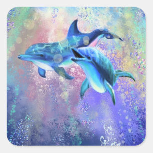 Cuadrada Dolphin Couple Pegatina Happy Family - Pintura