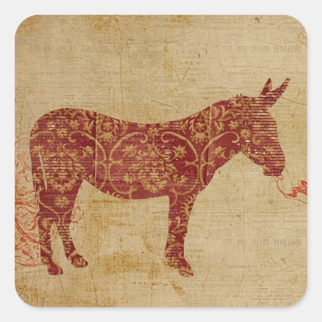 Cuadrada Donkey Silhouette Pegatina (Anverso)