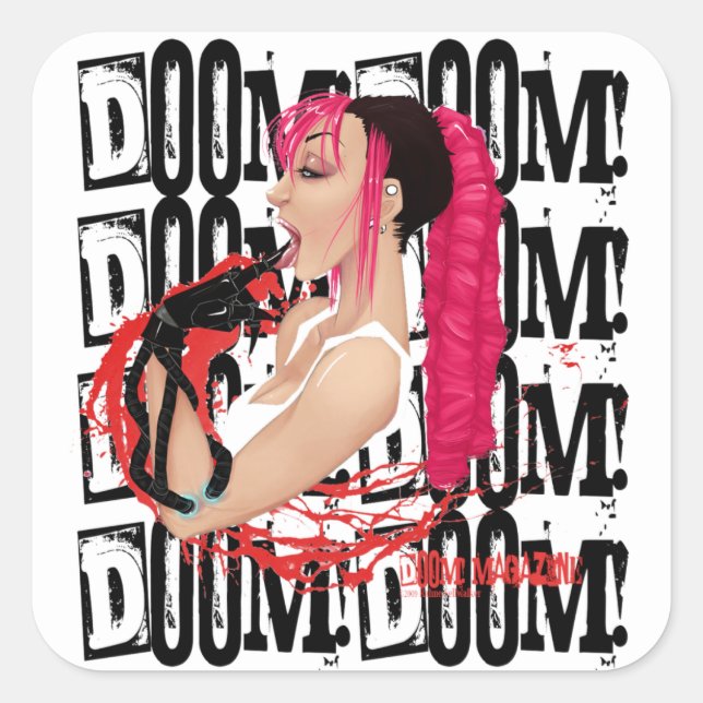 Cuadrada ¡DOOM! Pegatina negro de la revista "Z" (Anverso)