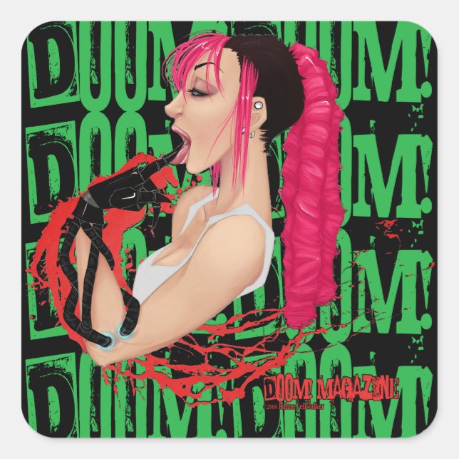Cuadrada ¡DOOM! Pegatina verde de la revista "Z" (Anverso)