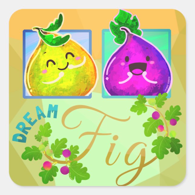 Cuadrada Dream Fig - Punny Garden Square Pegatina (Anverso)