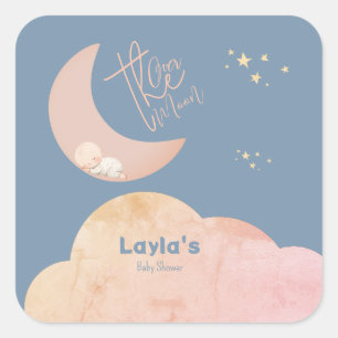 Cuadrada Dreamy Baby Over the Moon Baby Shower Pegatina