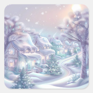 Cuadrada Dreamy Navidades Pegatina de aldea