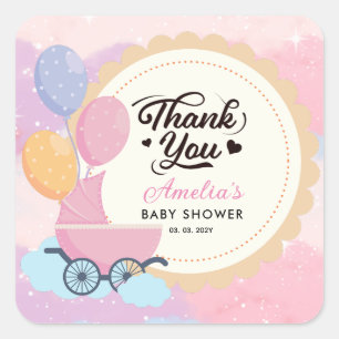 Cuadrada Dreamy Pastel Clouds Baby Shower Gracias Pegatina