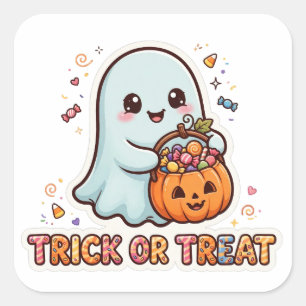 Cuadrada Dulce o Truco Fantasma Lindo Pegatina de Halloween