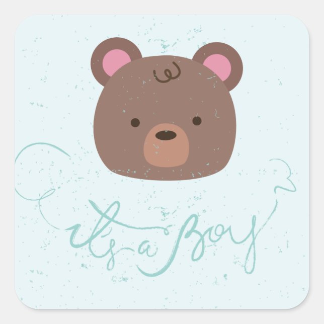 Cuadrada Dulce Teddy es un chico Pegatina de Baby Shower (Anverso)