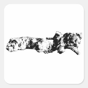 Cuadrada Dúo de Mini Schnauzer – Pegatina Negra y Blanca en