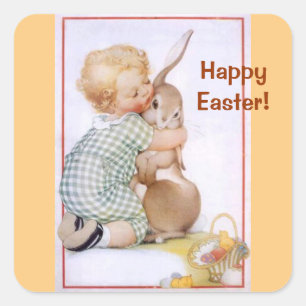 Cuadrada Easter Bunny Hug Pegatina