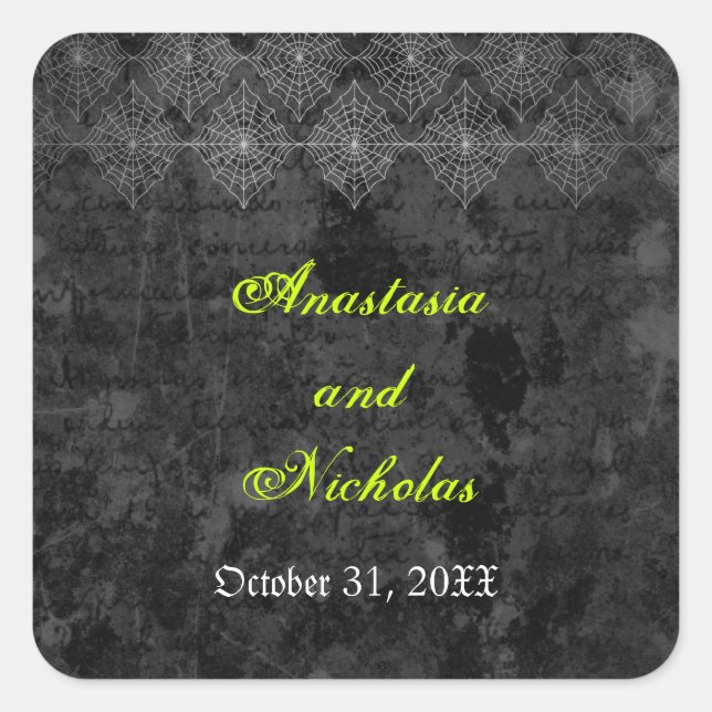 Cuadrada Eerie Halloween Boda Pegatina (Anverso)