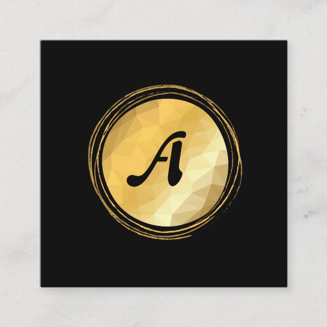 Cuadrada Efecto dorado tarjeta de visita elegante negra. (Anverso)