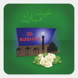 Cuadrada Eid Mubarak Saludo 3D - Pegatina