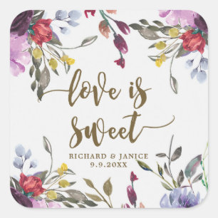 Cuadrada el amor floral de flor silvestre es dulce pegatina