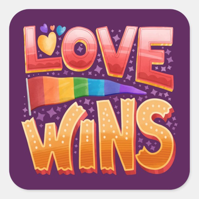 Cuadrada El amor gana al Pegatina LGBT (Anverso)