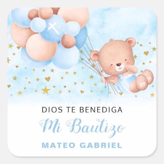 Cuadrada El bautizo español bautizo favorece al Pegatina cu (Anverso)