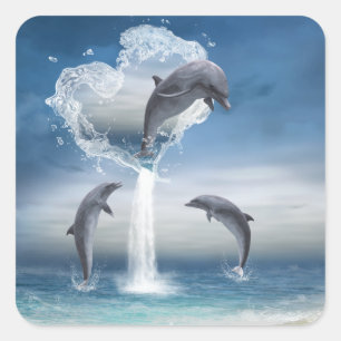 Cuadrada El corazón del Pegatina de los delfines