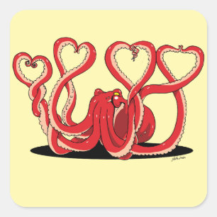 Cuadrada El día de San Valentín Octopus Hearts Pegatina