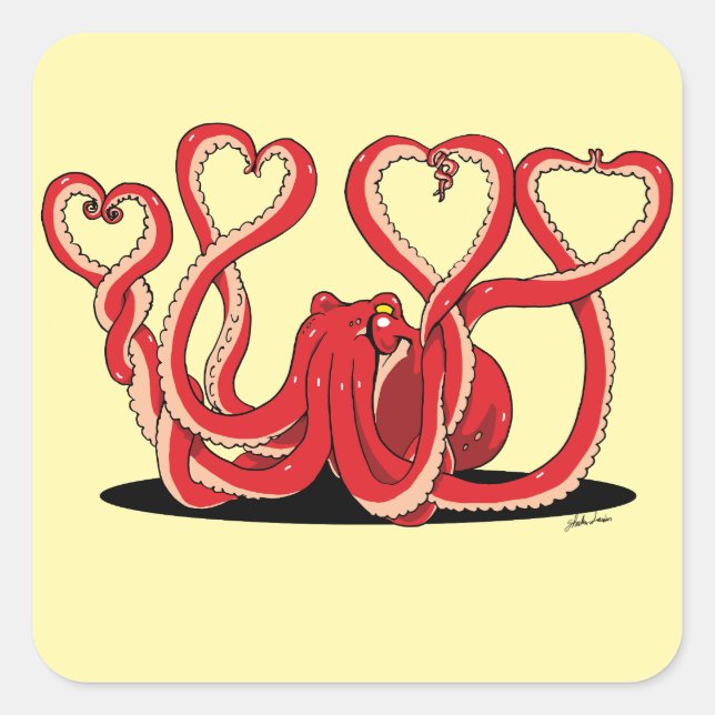 Cuadrada El día de San Valentín Octopus Hearts Pegatina (Anverso)