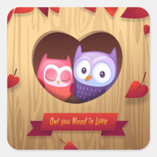Cuadrada El día de San Valentín Owl Pegatina