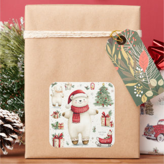 Cuadrada El oso blanco Santa pegatina