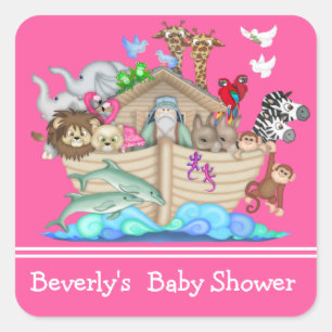 Cuadrada El Pegatina Ark de Baby Shower de Noé