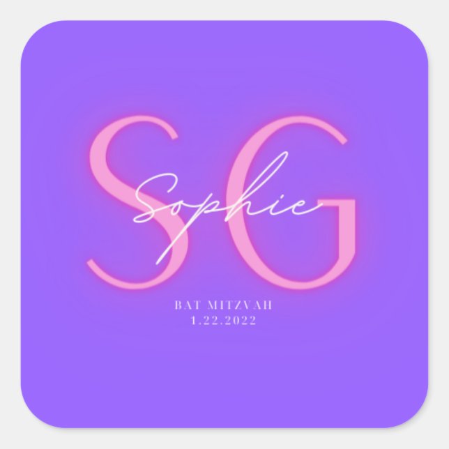Cuadrada El Pegatina Bat Mitzvah de Sophie (Anverso)