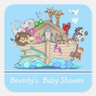 Cuadrada El Pegatina de Baby Shower Ark de Blue Noah