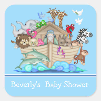 Cuadrada El Pegatina de Baby Shower Ark de Blue Noah
