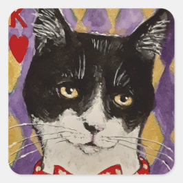 Cuadrada El pegatina del gato del Rey del Corazón