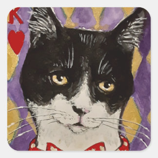 Cuadrada El pegatina del gato del Rey del Corazón