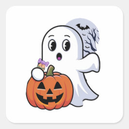 Cuadrada El Pegatina fantasma blanco de Halloween: el nuevo