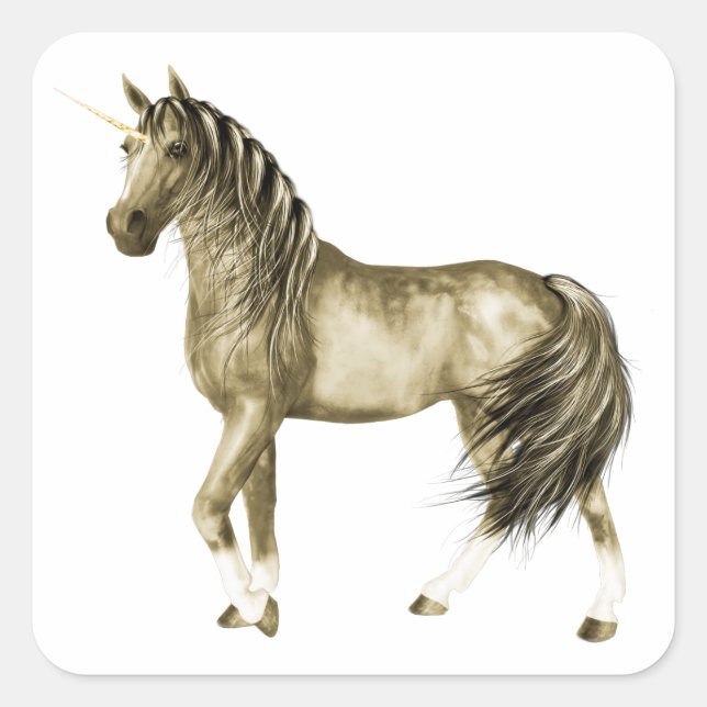 Cuadrada el Pegatina Golden Unicorn (Anverso)