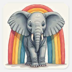 Cuadrada Elefante arcoiris Pegatina